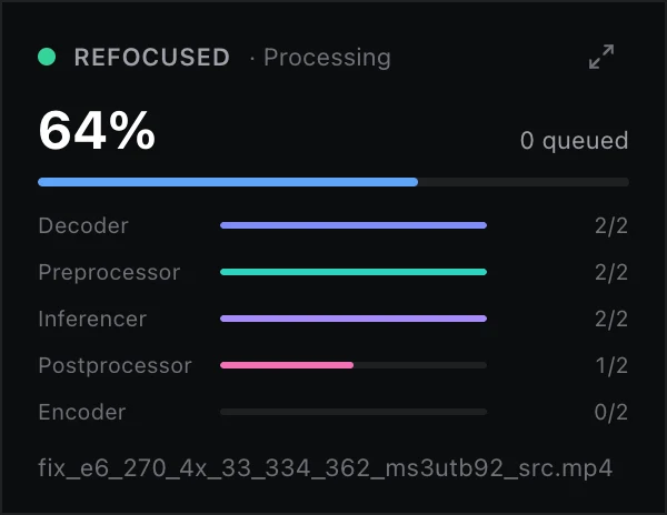 Compact stats window showing job progress