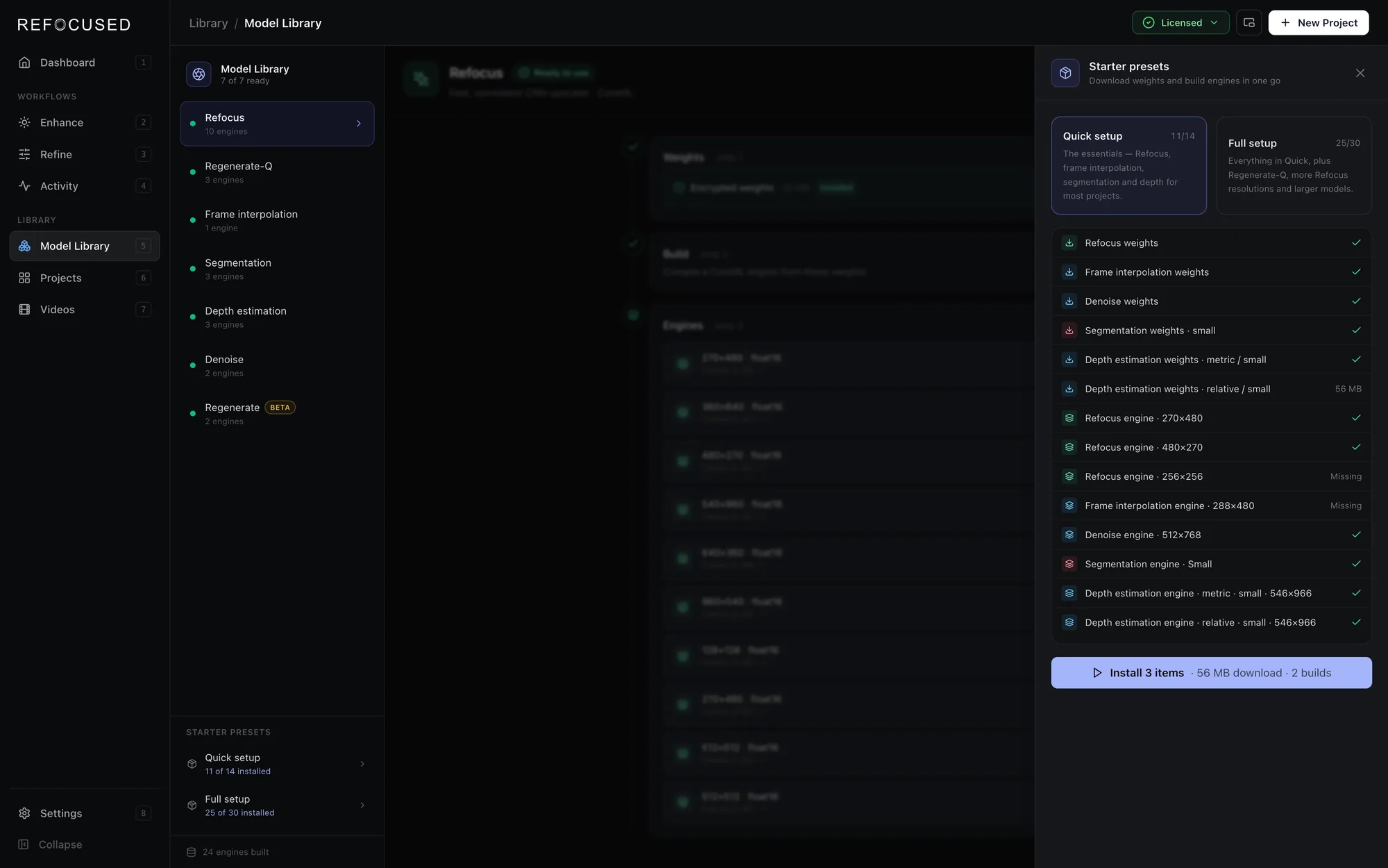 Starter presets drawer with Quick setup checklist