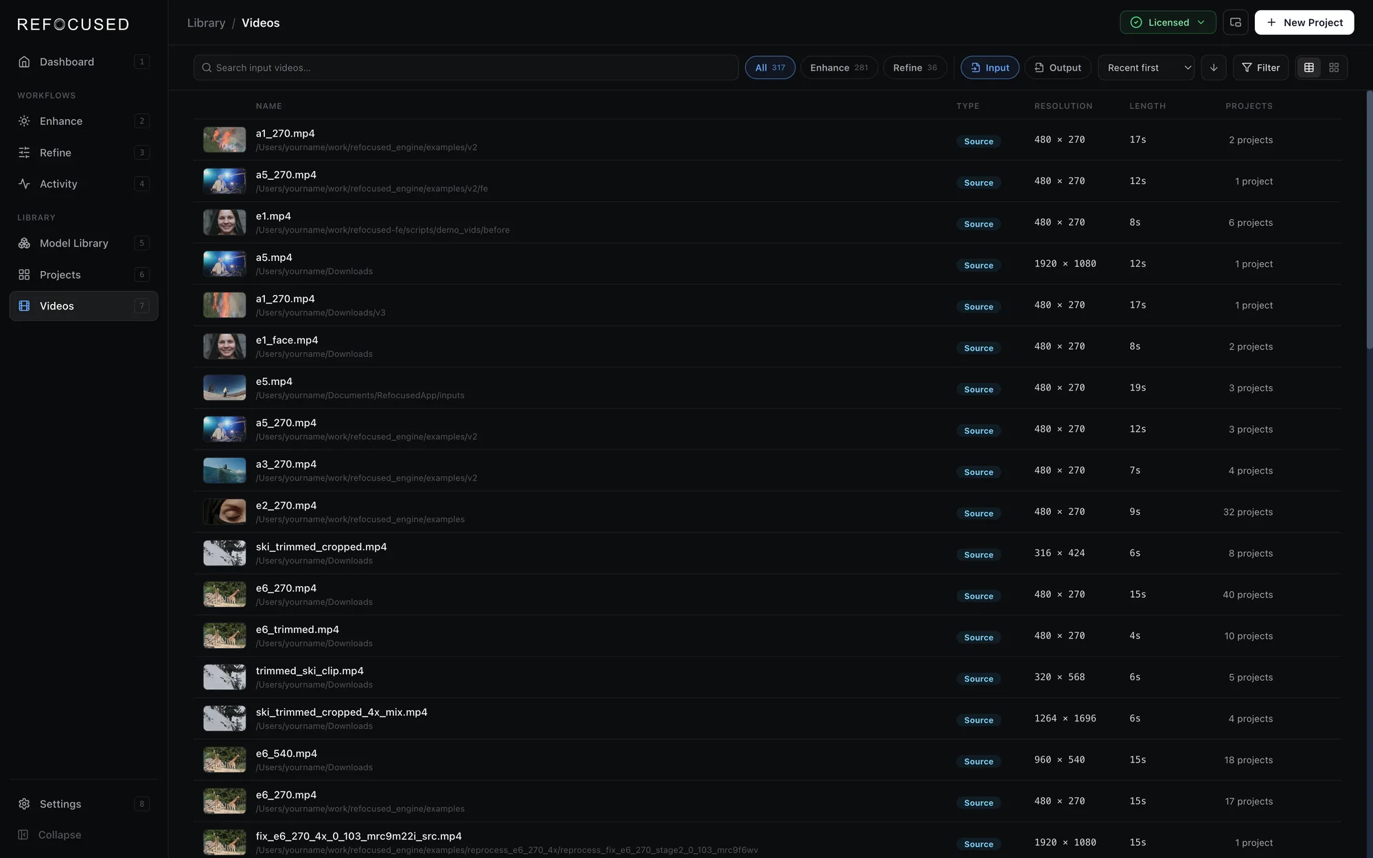 Videos catalog with input and output filters